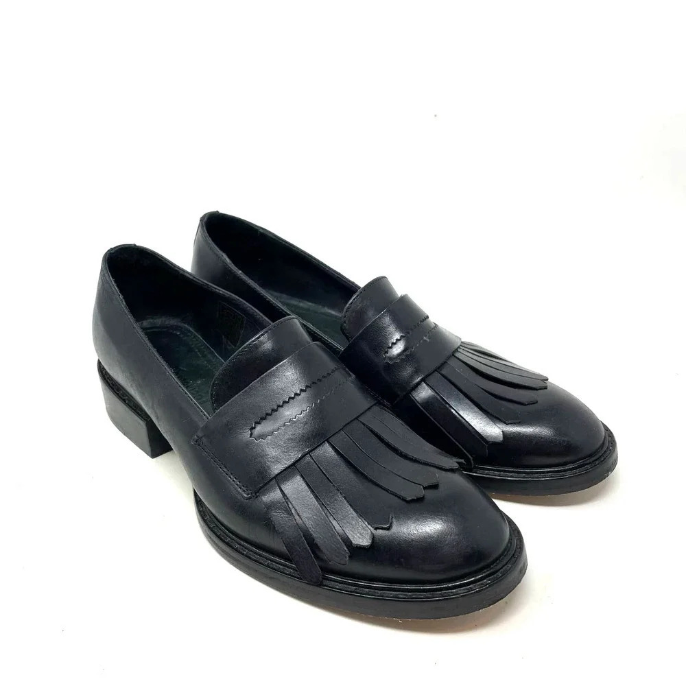 Sarah Chofakian Moma Black‎ Leather Fringe Loafers Size 35 / US 6